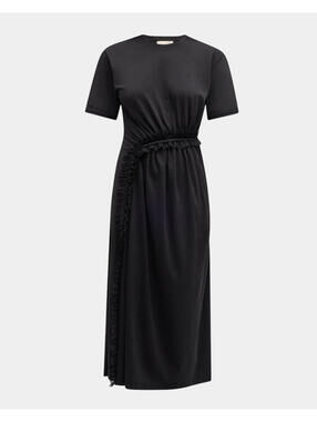 NEW, Ulla Johnson Lilia Ruffle Organic Cotton Midi Dress in Black Sz M #MD1731